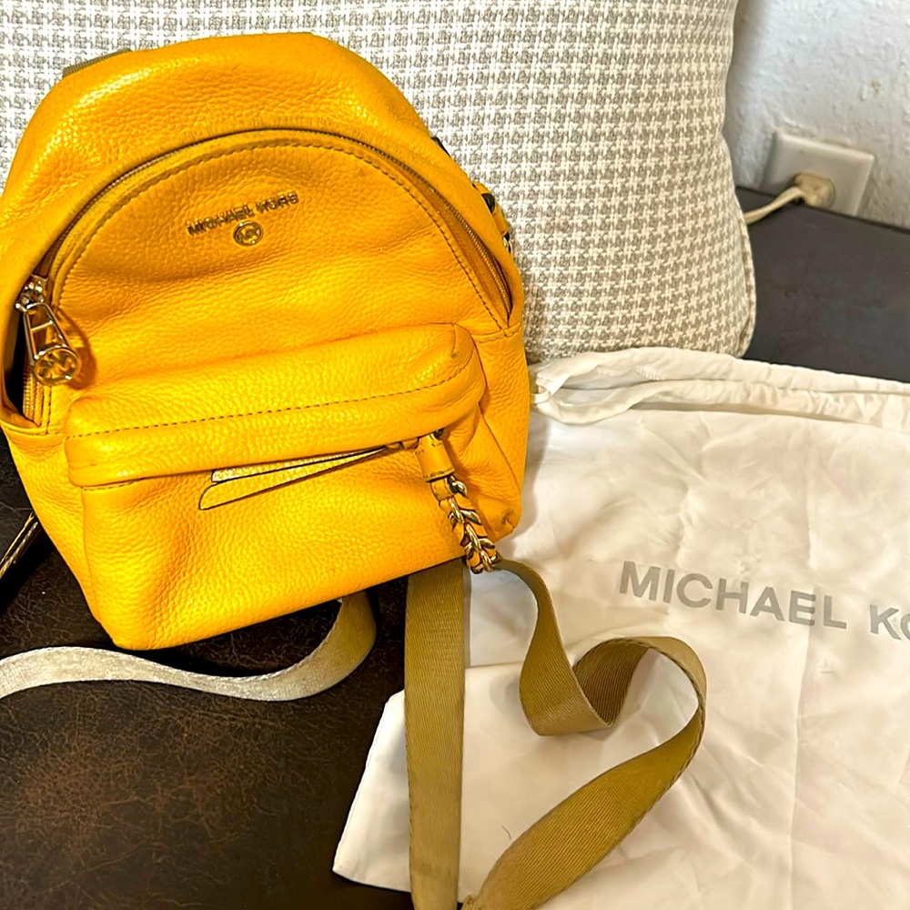 Michael Kors sunflower yellow backpack purse, lightly used, w dust cover